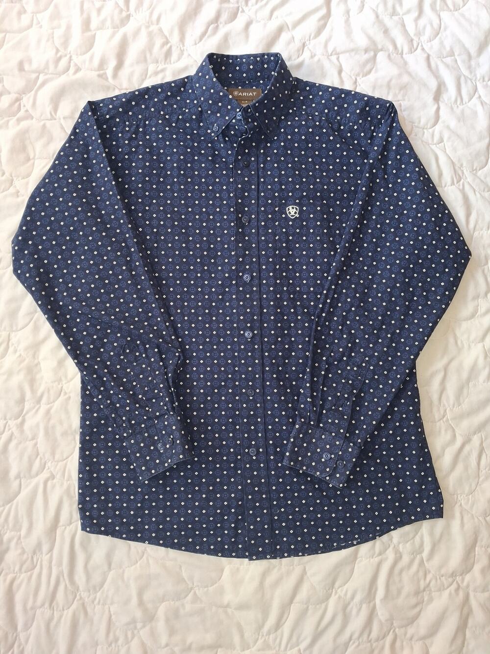 Ariat Men’s Small Beedell Classic Fit Blue Floral Western Shirt 100% Cotton